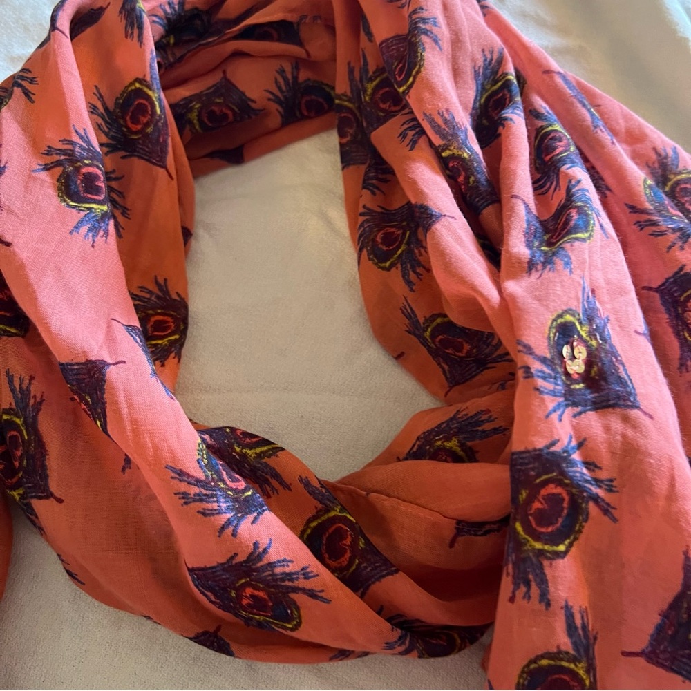 Aerie large sequins peacock print with end tassels scarf